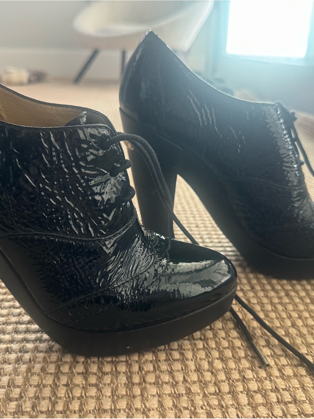 Michael Kors Black Patent Lace-Up Platform Booties